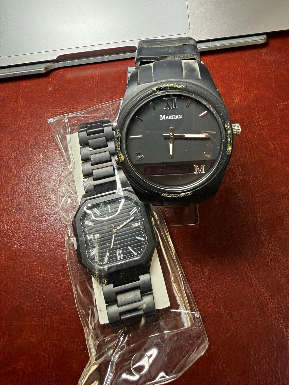 Martian Black Watch + Square Black Watch Lot of 2 Quartz Untested Parts Repair